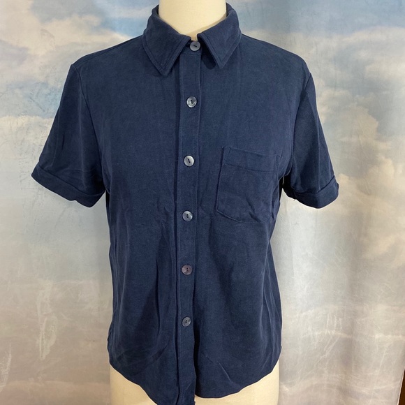 New York & Co Navy Buttondown Soft Fabric Sz Small - Picture 1 of 5